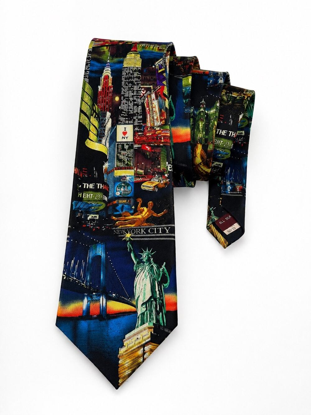 NYC New York City 100% Silk Necktie Times Square Statue of Liberty Travel Tie